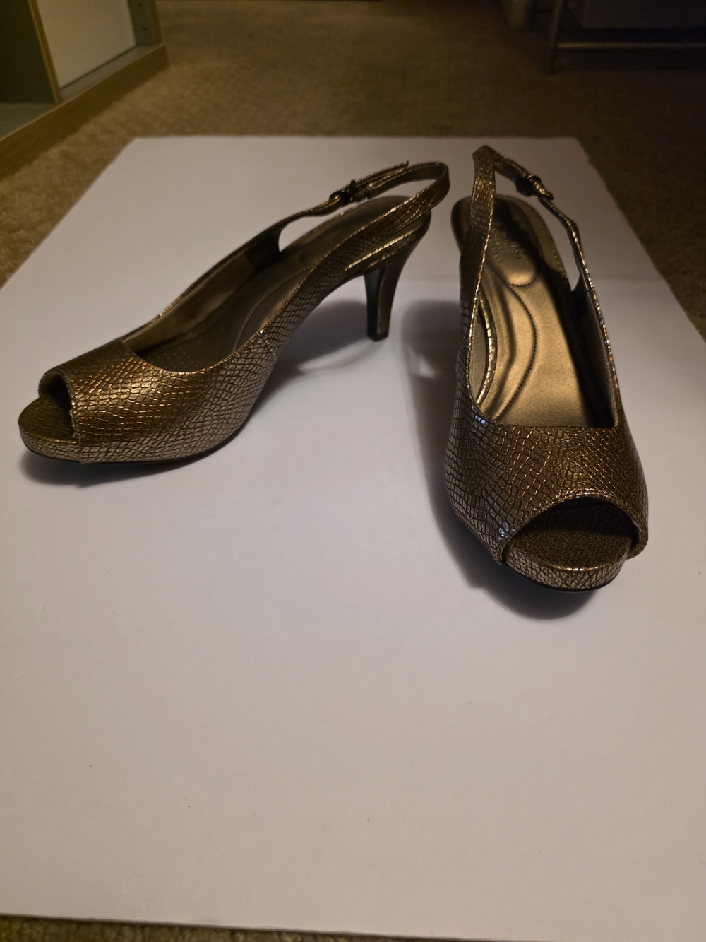 Life Stride Metallic Bronze Peep-Toe Slingback Heels